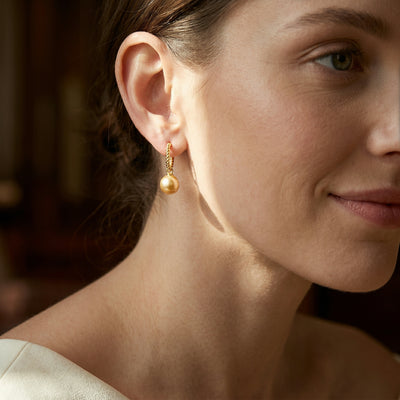 Golden South Sea Pearl Xanthe Hoop Earrings