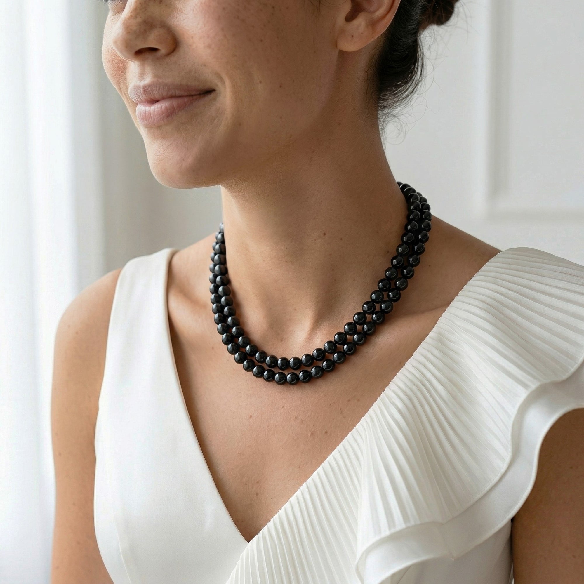 Japanese Akoya Black Pearl Double Strand Necklace