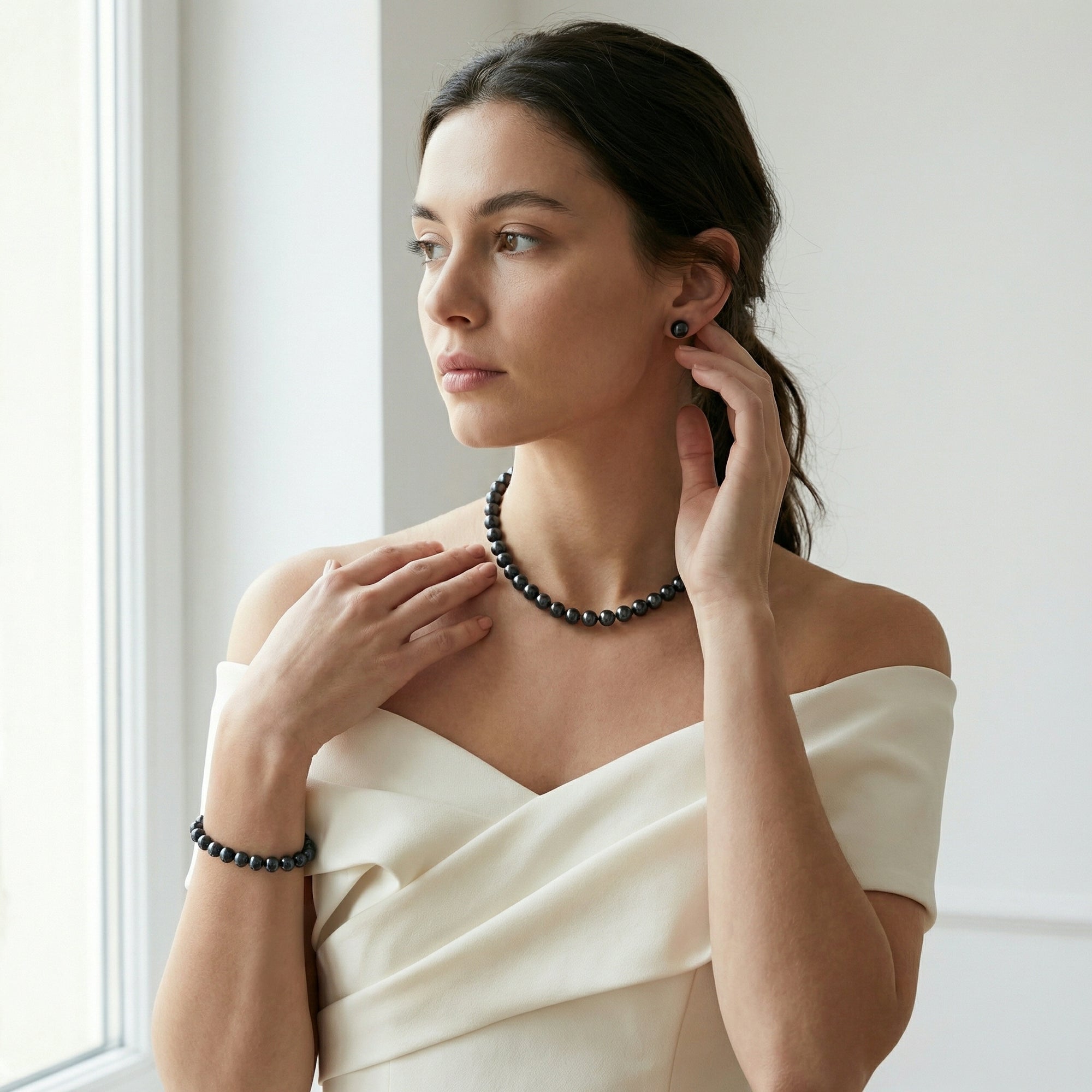 Japanese Akoya Black Pearl Sets in AA+ Quality