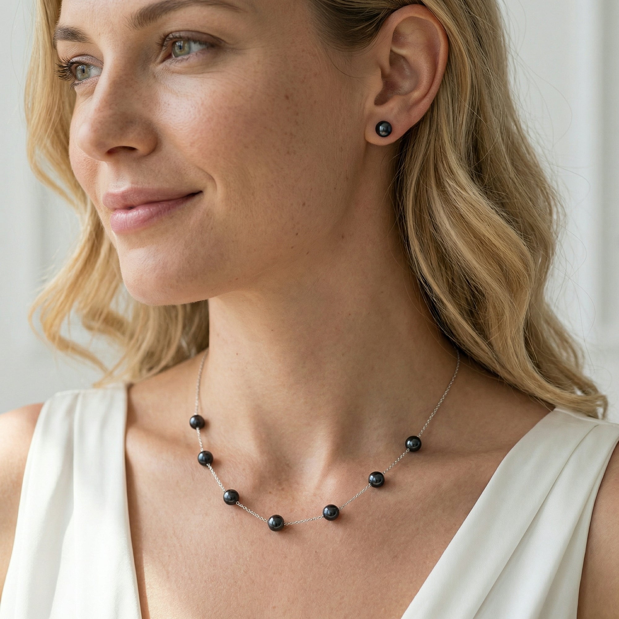 Black Japanese Akoya Pearl Tin Cup Necklace