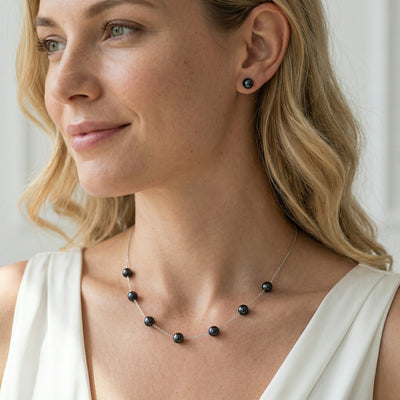 Black Japanese Akoya Pearl Tin Cup Necklace