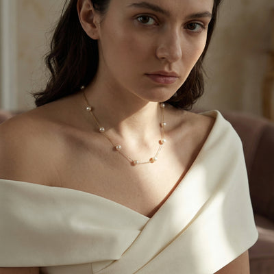 White Japanese Akoya Pearl Tin Cup Necklace - AAA Quality