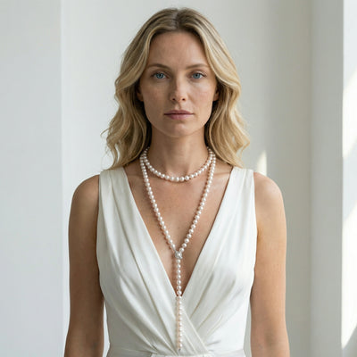 White Japanese Akoya Pearl Adjustable Lariat 51-Inch Rope Length Necklace - AAA Quality