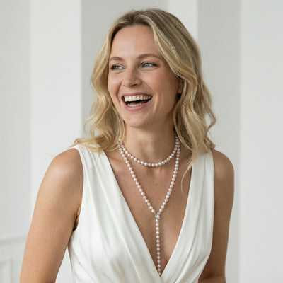 White Japanese Akoya Pearl Adjustable Lariat 51-Inch Rope Length Necklace - AAA Quality