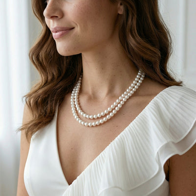 Japanese Akoya White Pearl Double Strand Necklace