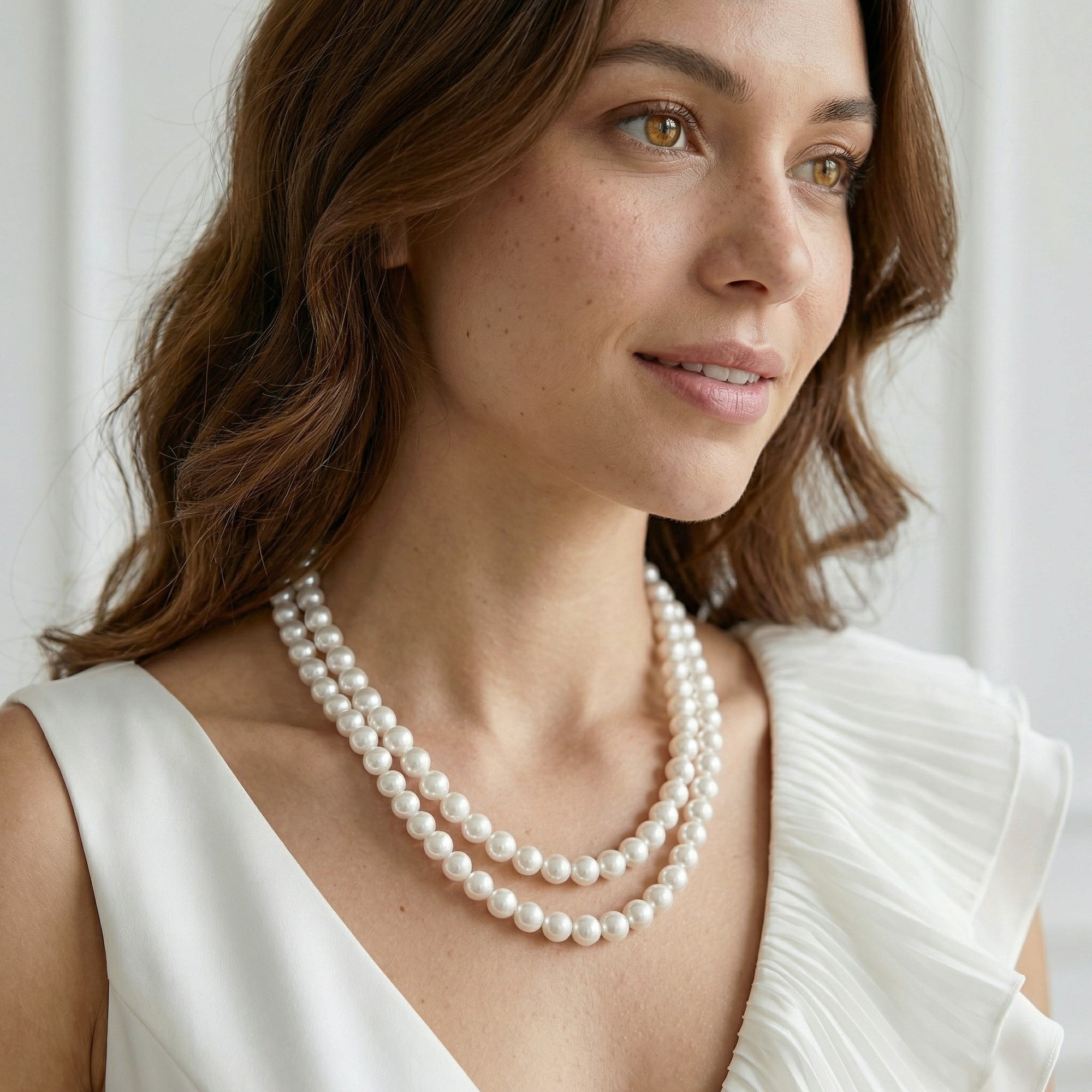Japanese Akoya White Pearl Double Strand Necklace