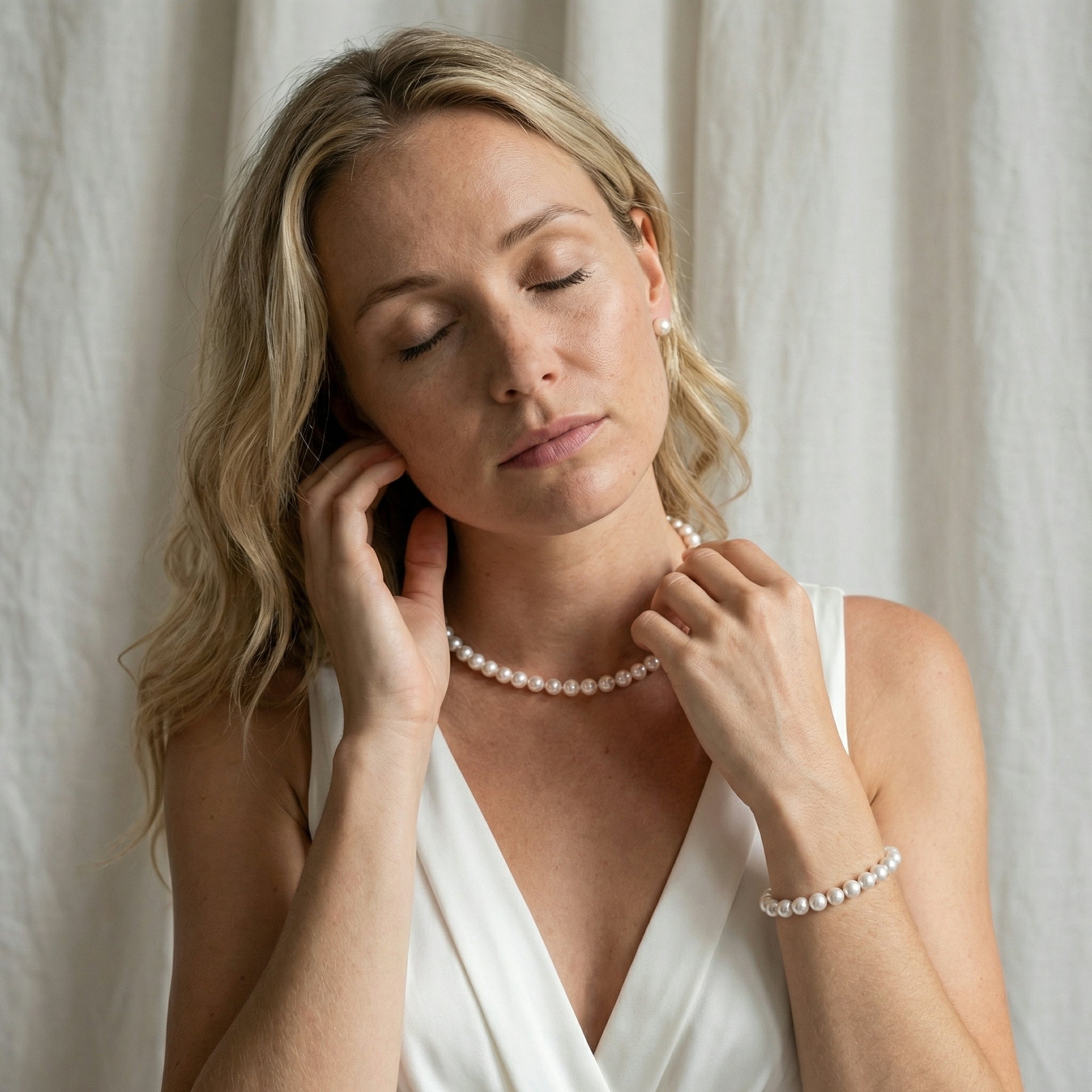 White Japanese Akoya Pearl 3-Piece Jewelry Set - AAA Quality