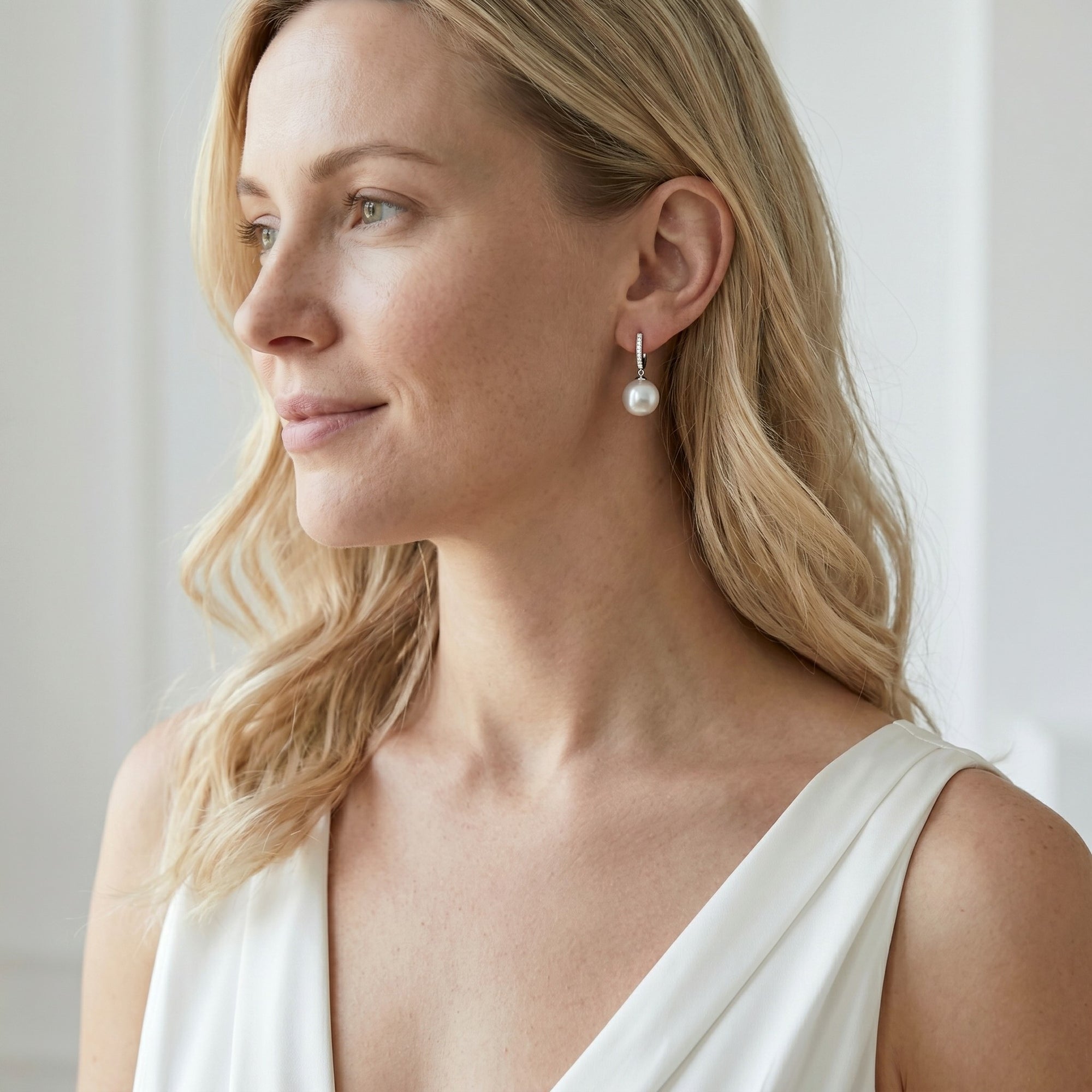 White South Sea Pearl & Diamond Metropolis Dangle Earrings
