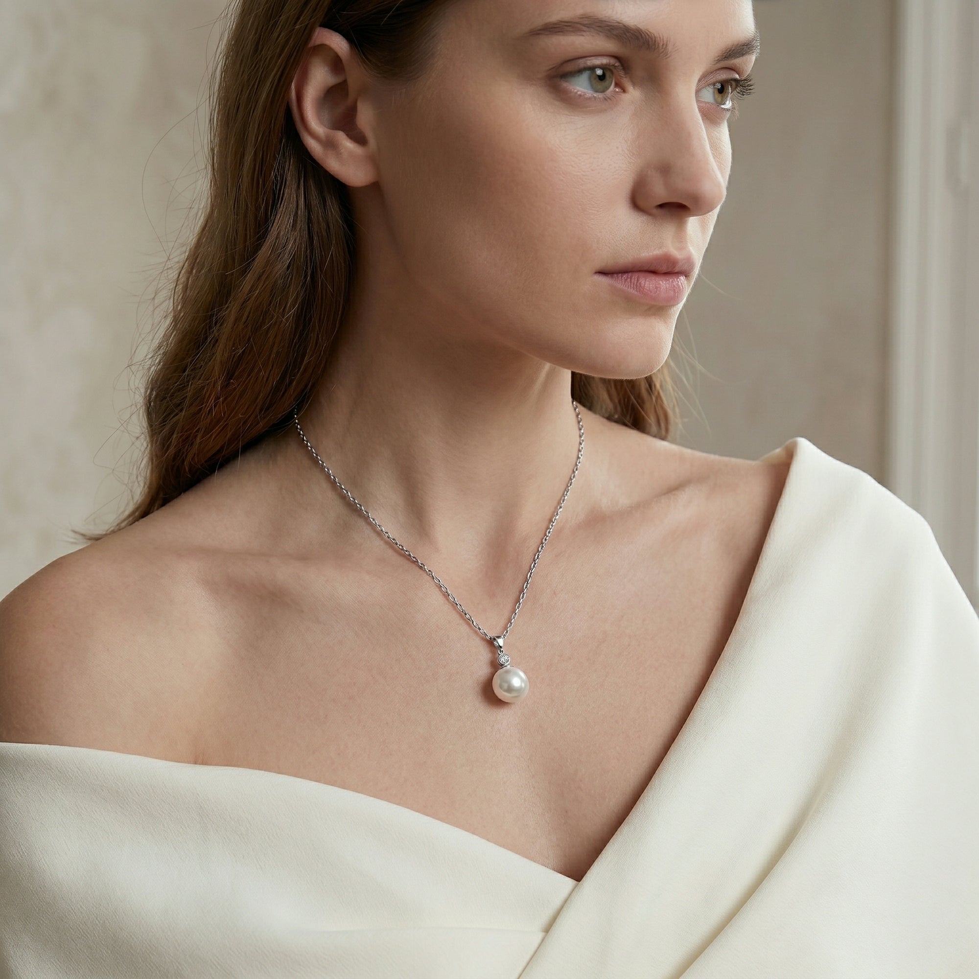 White South Sea Pearl & Diamond Bezel Pendant