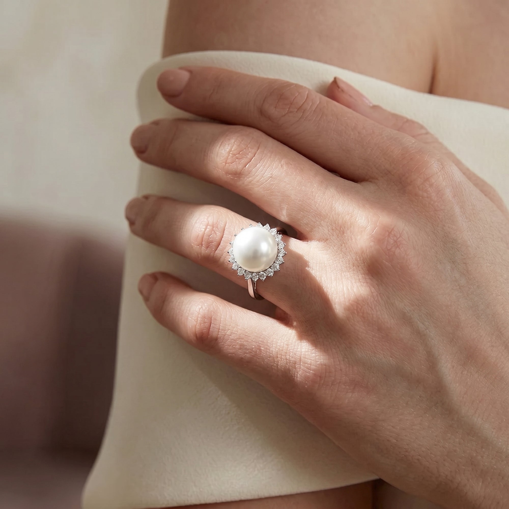 White South Sea Pearl & Diamond Adoration Cocktail Ring
