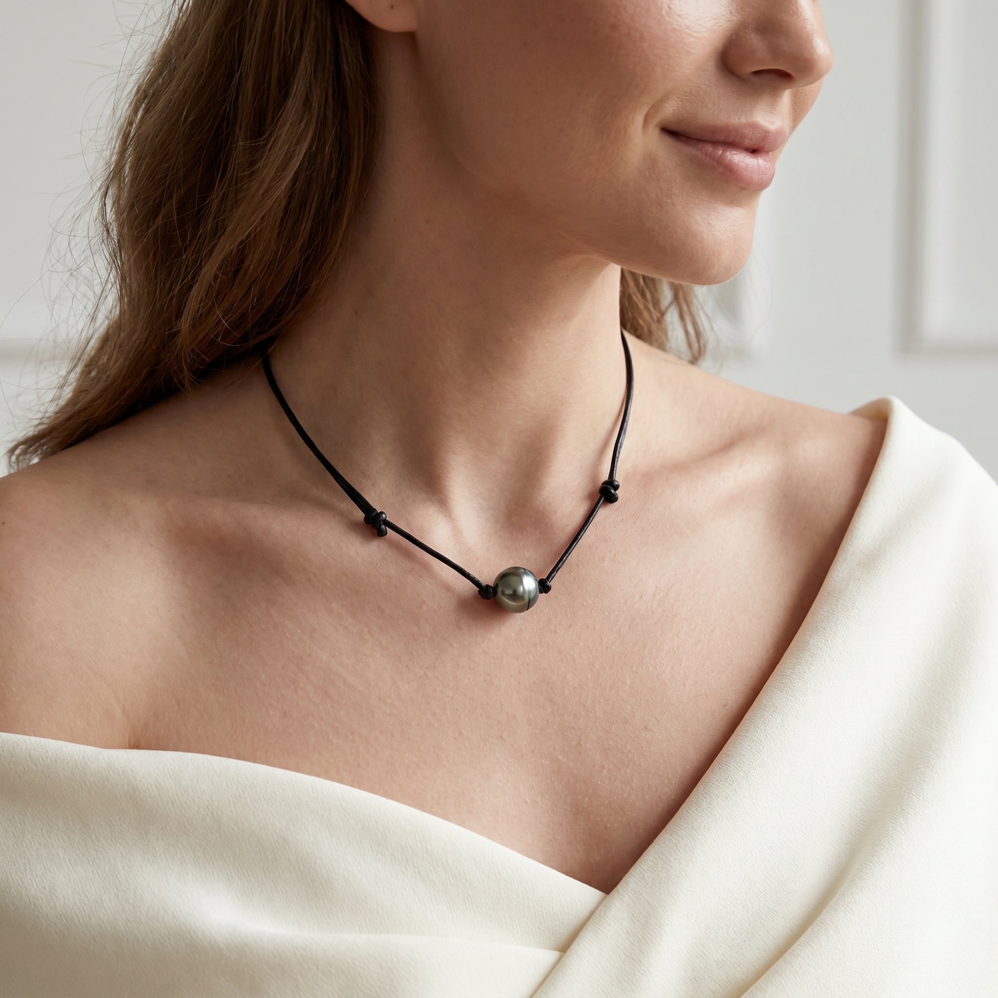 Tahitian Baroque Pearl on Leather Adjustable Necklace