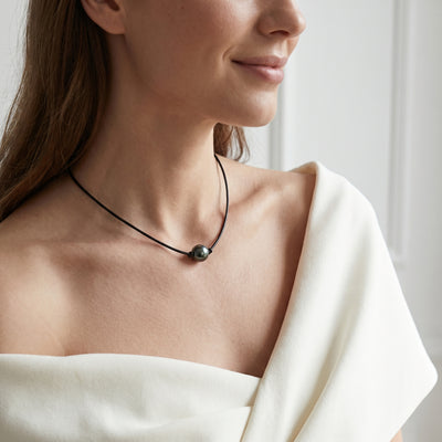 Black Tahitian Baroque Pearl on Leather Necklace