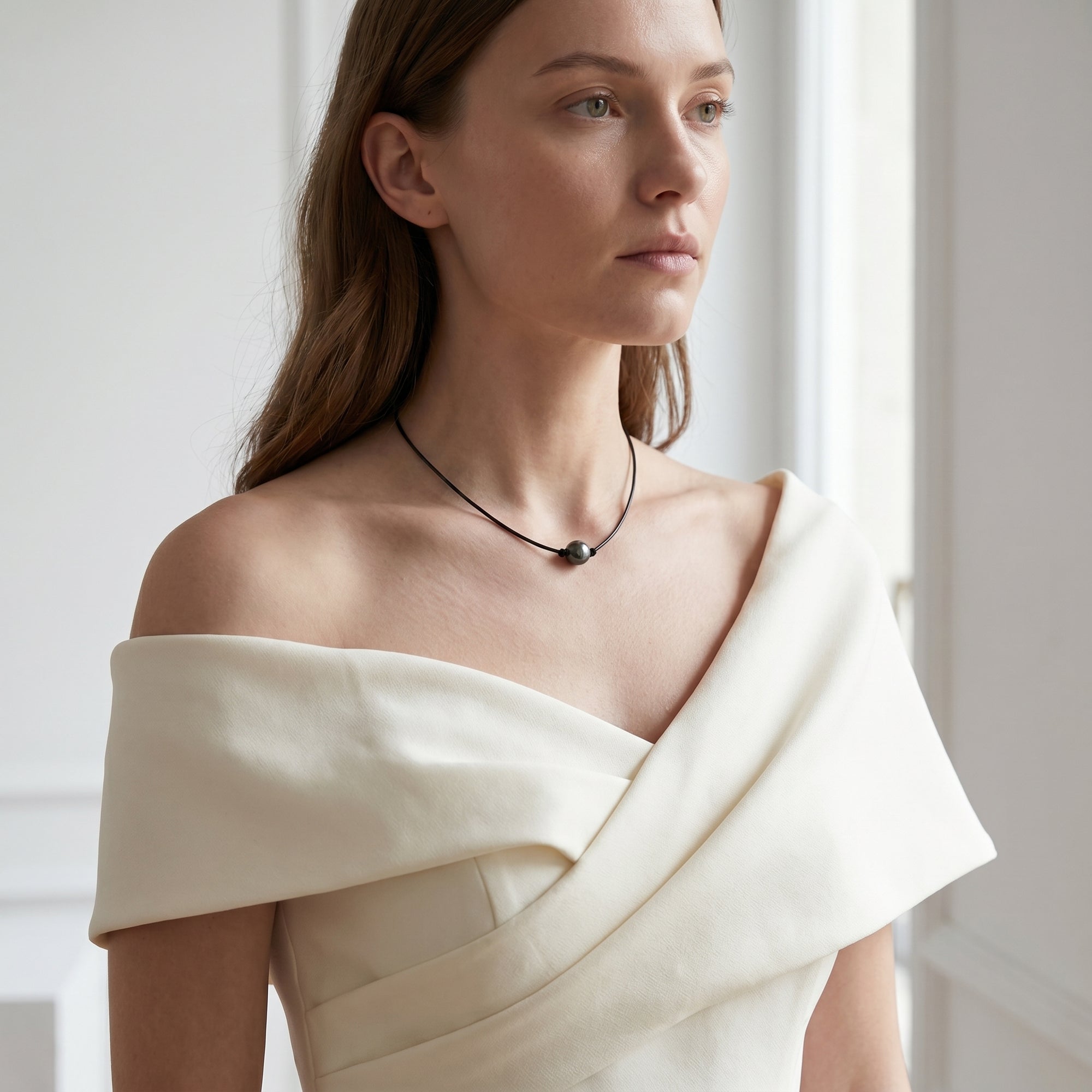 Black Tahitian Baroque Pearl on Leather Necklace