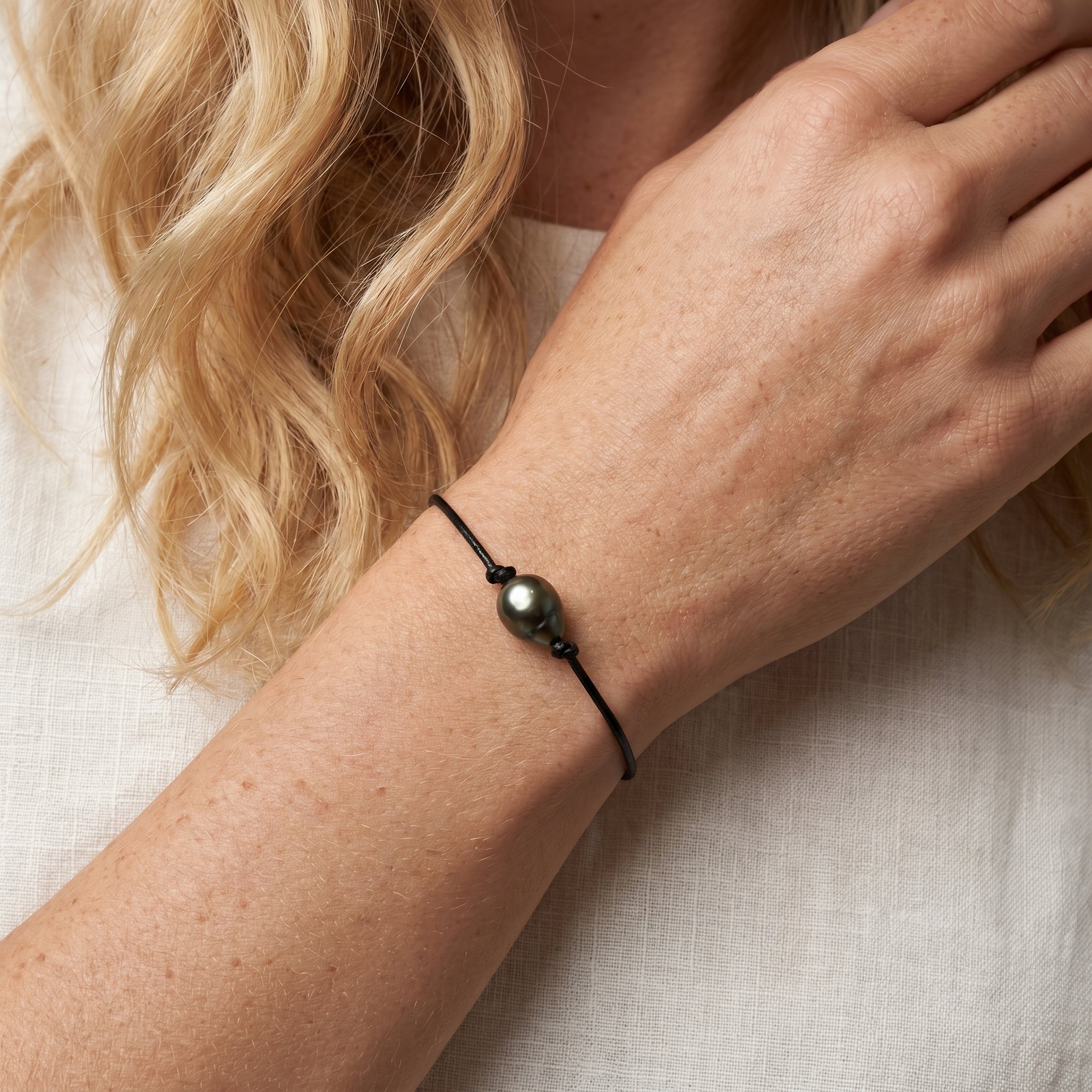 Black Tahitian Baroque Pearl on Leather Bracelet