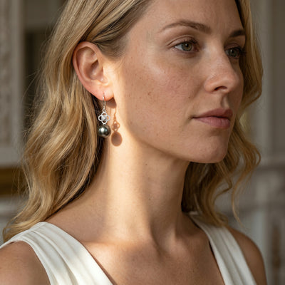 Tahitian South Sea Pearl & Diamond Lacy Earrings