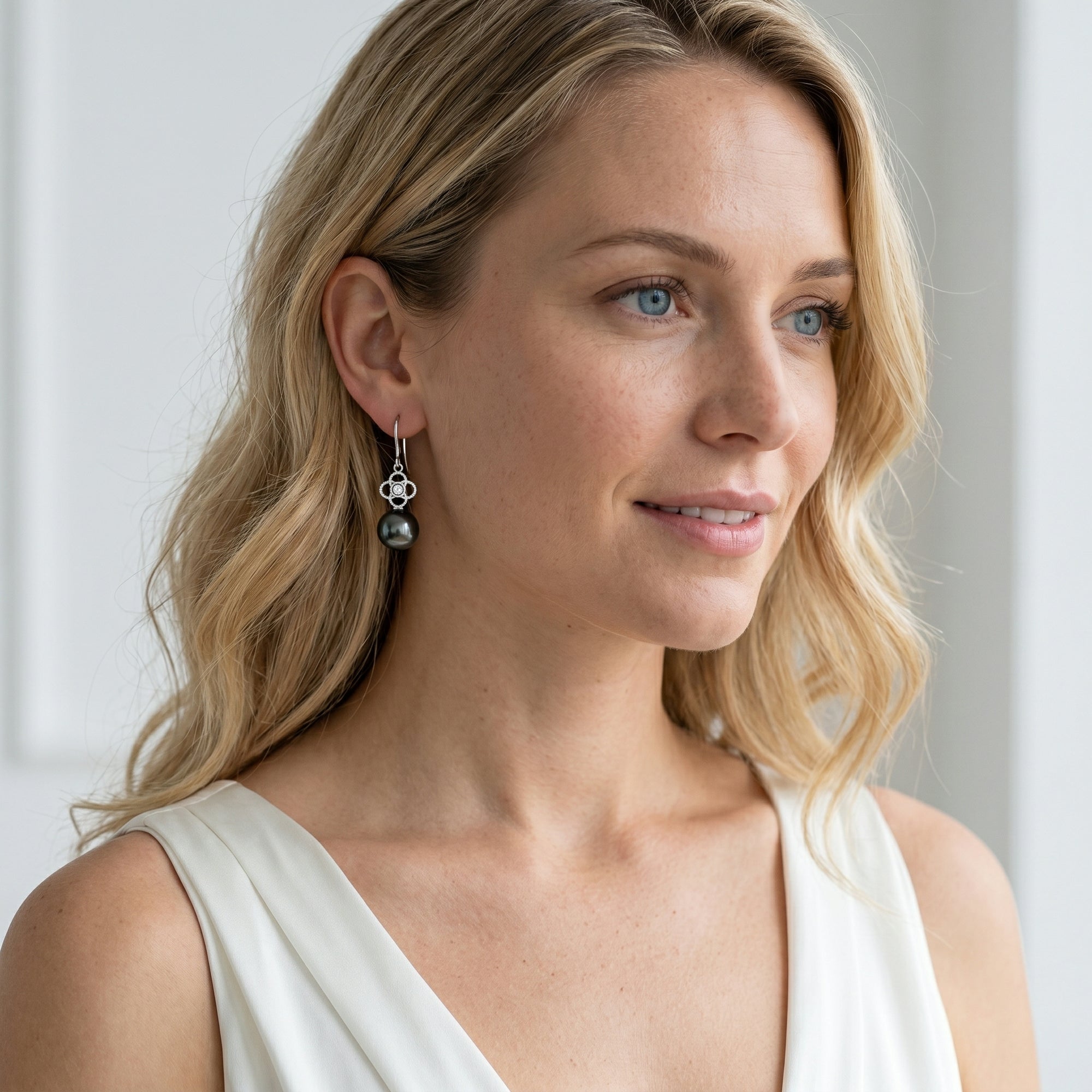 Tahitian South Sea Pearl & Diamond Lacy Earrings