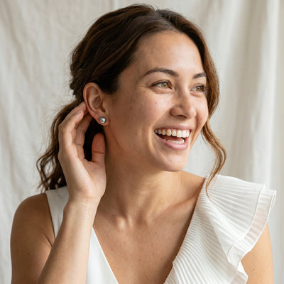 Black Tahitian Pearl Stud Earrings - Silver Overtone