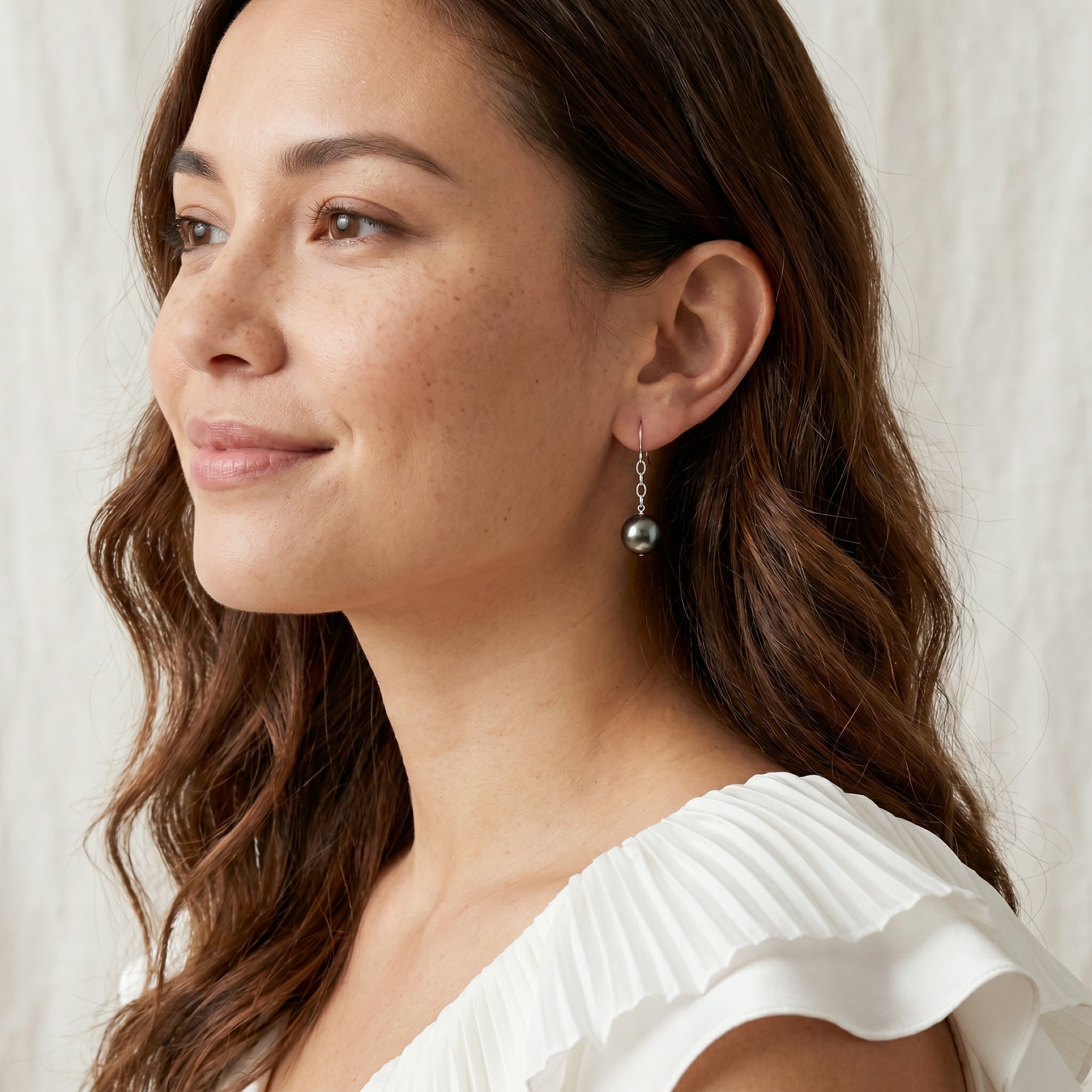 Tahitian South Sea Round Pearl Dangling Tincup Earrings