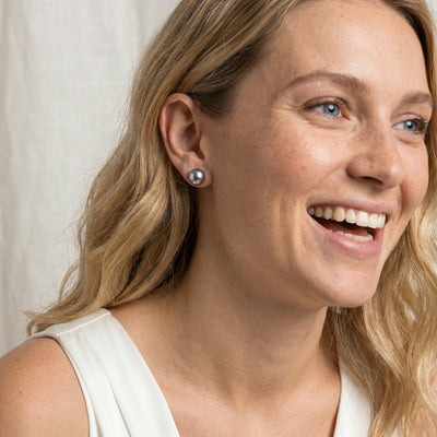 Tahitian Pearl Stud Earrings, AAA/AAAA Quality - Silver Overtone