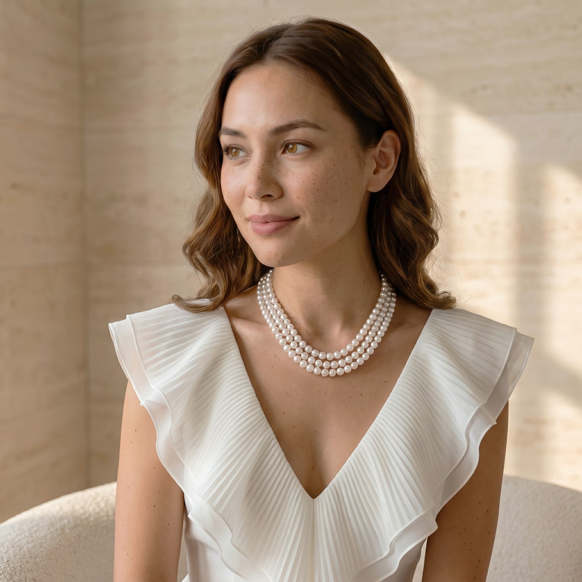Triple Strand White Freshwater Pearl Necklace
