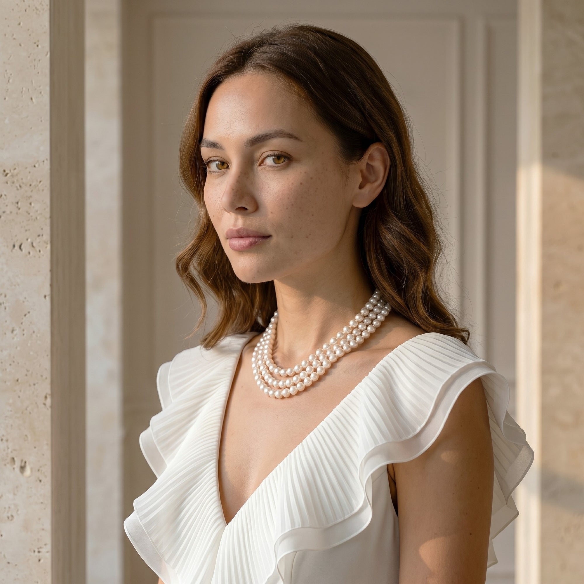 Triple Strand White Freshwater Pearl Necklace