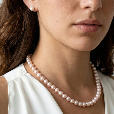 White Japanese Akoya Pearl Necklace & Earring 2-Piece Set, 7.5-8.0mm