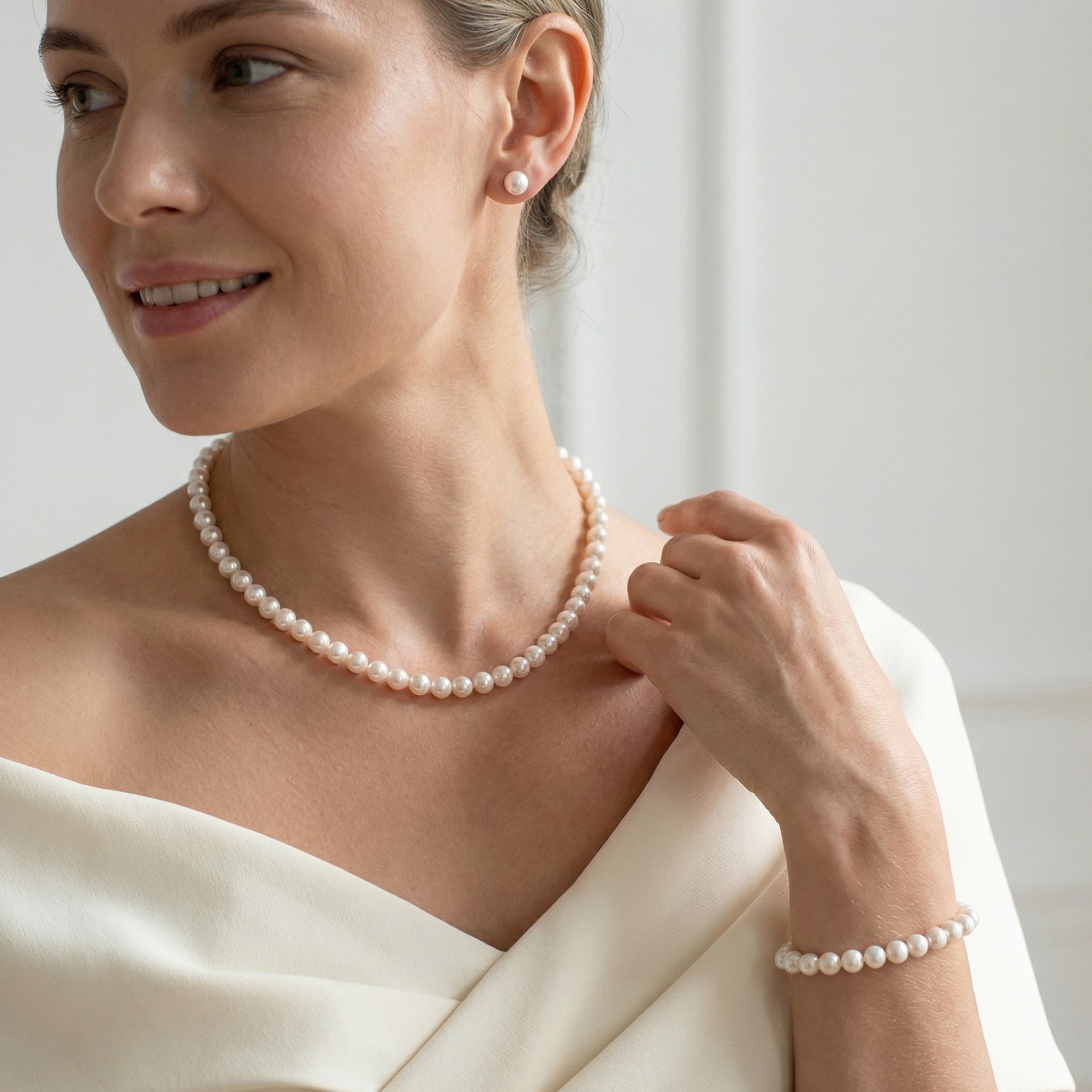 White Japanese Akoya Pearl 3-Piece Jewelry Set, 6.0-6.5mm