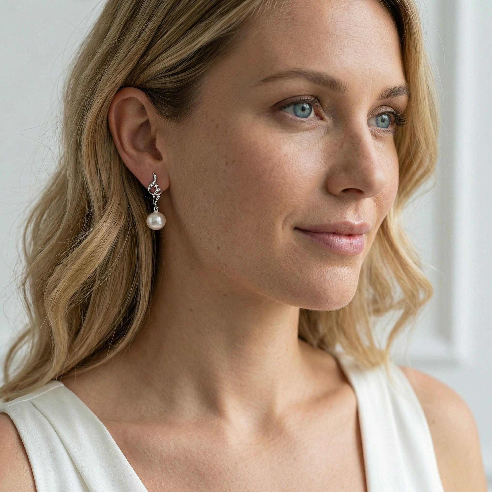 White Akoya Pearl & Diamond Aria Earrings