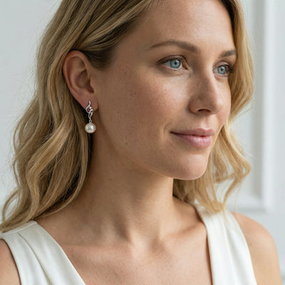 White Akoya Pearl & Diamond Aria Earrings