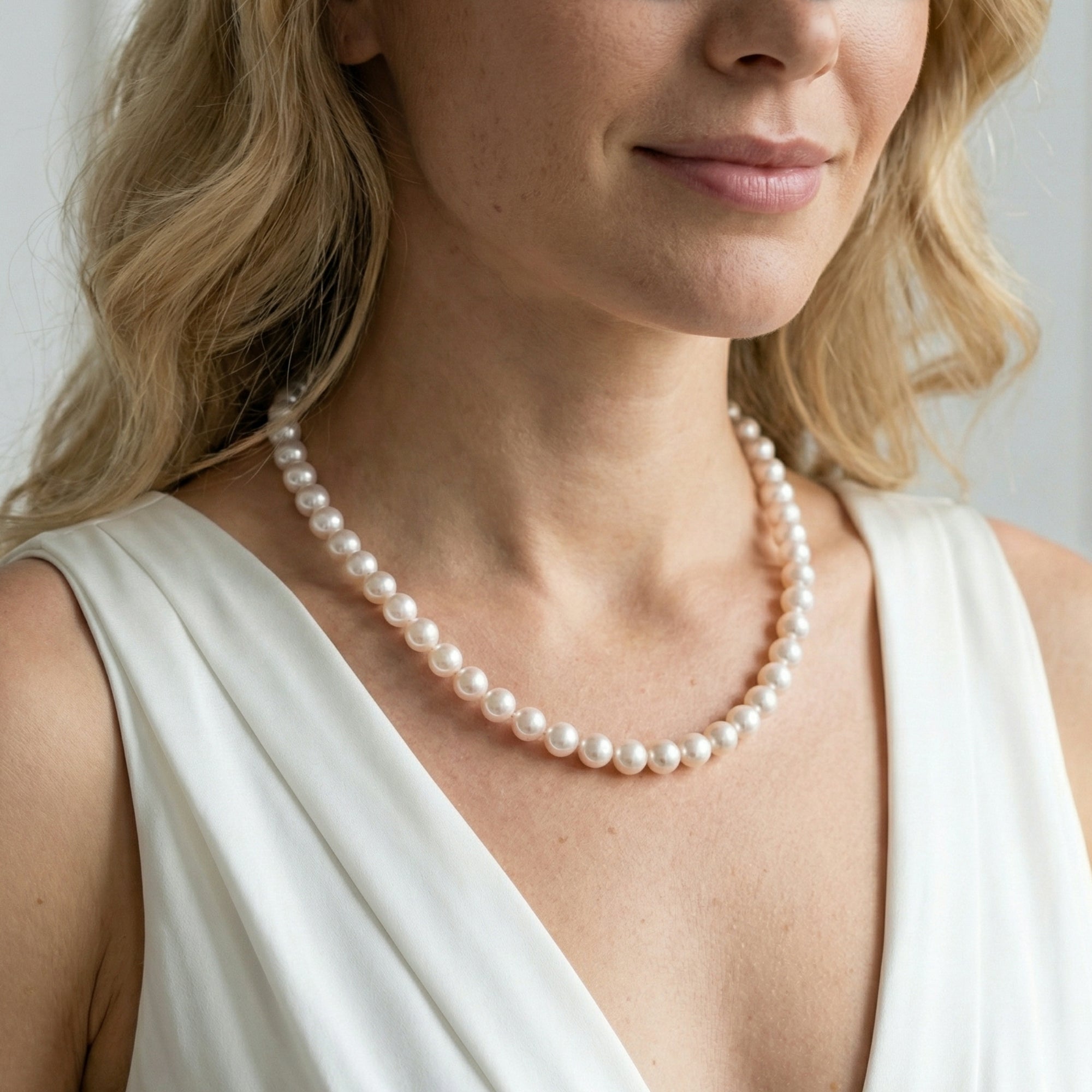 White Japanese Akoya Pearl Necklace, 9.0-9.5mm - AAA Quality