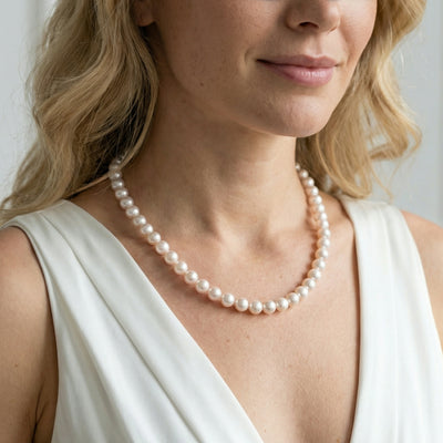 White Japanese Akoya Pearl Necklace, 9.0-9.5mm - AAA Quality