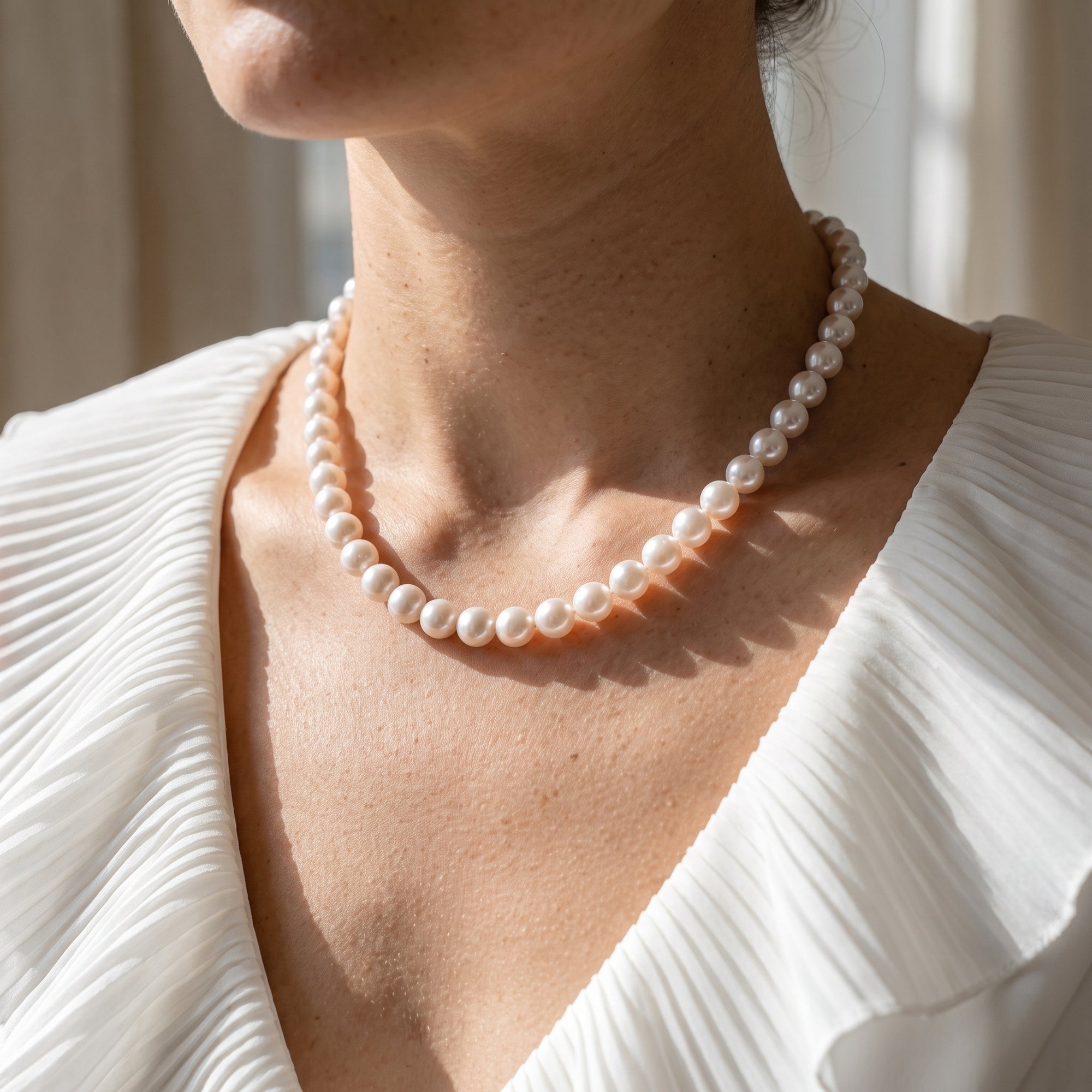 9.5-10.5mm White Freshwater Pearl Necklace - AAA Quality