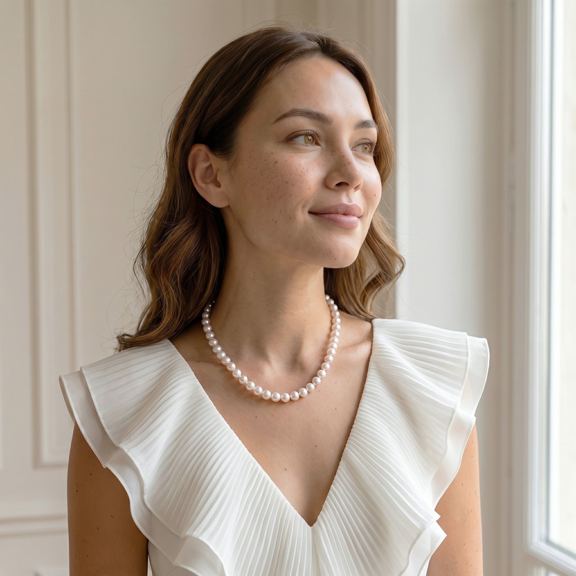 9.5-10.5mm White Freshwater Pearl Necklace - AAA Quality
