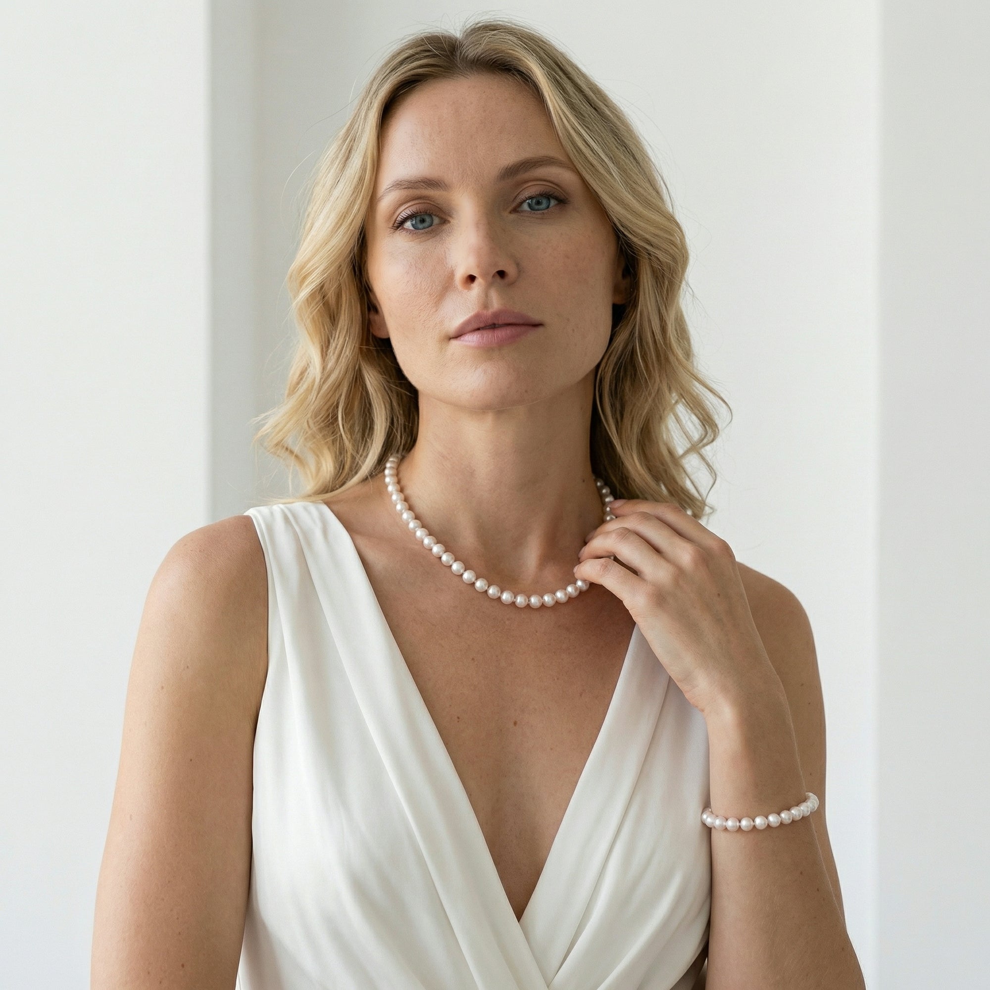 White Hanadama Japanese Akoya Pearl Bracelet, 7.5-8.0mm