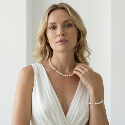 White Hanadama Japanese Akoya Pearl Bracelet, 7.5-8.0mm