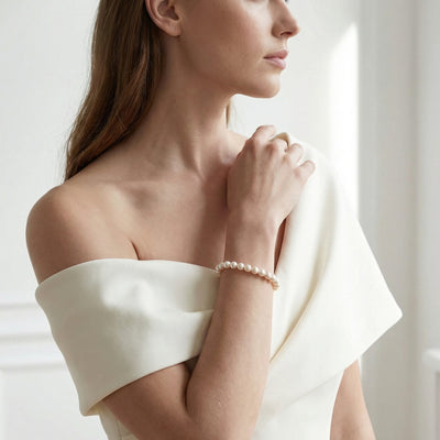 White Hanadama Japanese Akoya Pearl Bracelet, 8.5-9.0mm
