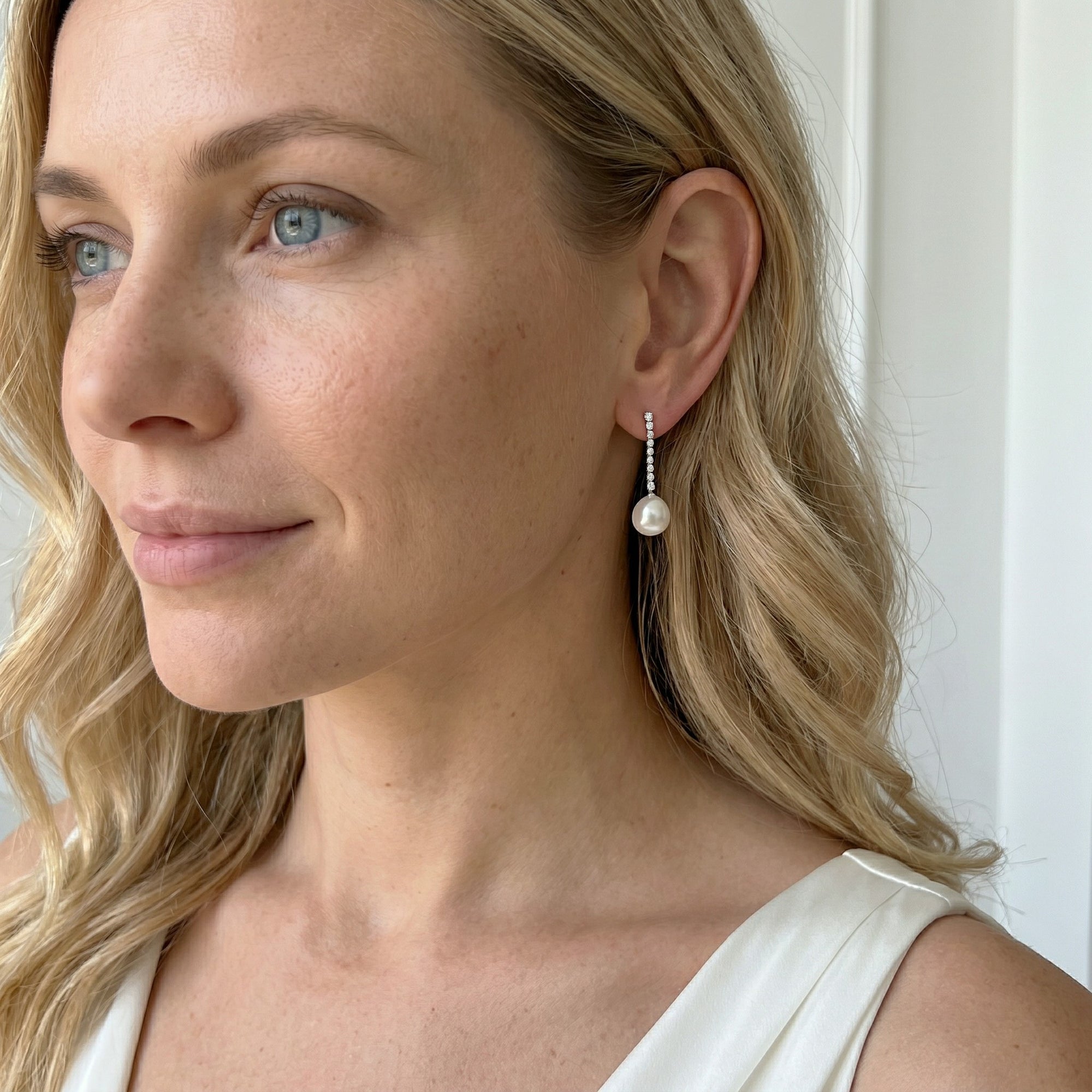 White South Sea Pearl & Diamond Bellatrix Dangle Earrings