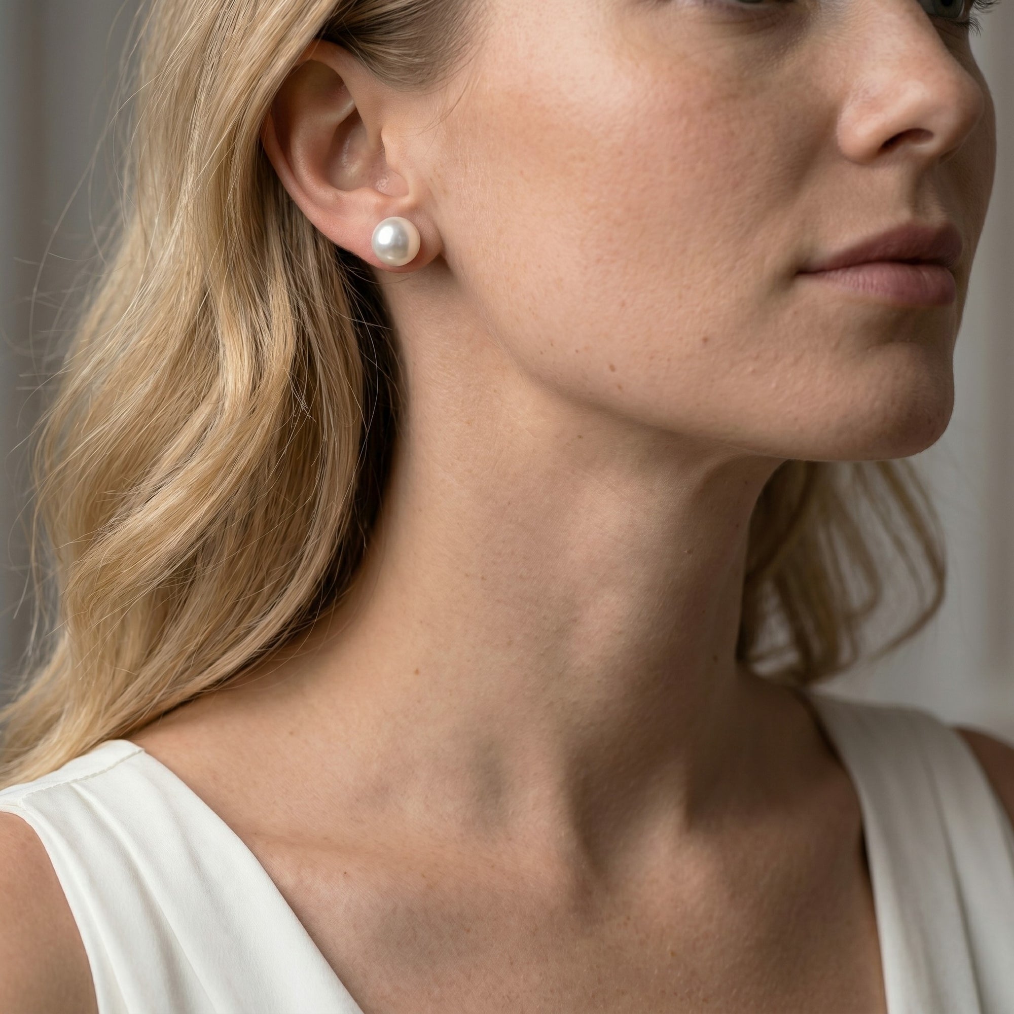 White South Sea Round Pearl Stud Earrings, 10.0-11.0mm