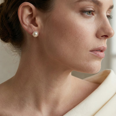 White South Sea Round Pearl Stud Earrings, 11.0-12.0mm