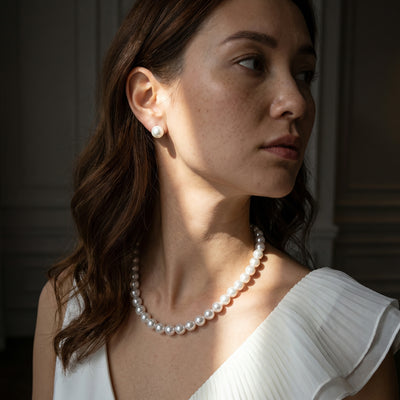White South Sea Round Pearl Stud Earrings, 9.0-10.0mm