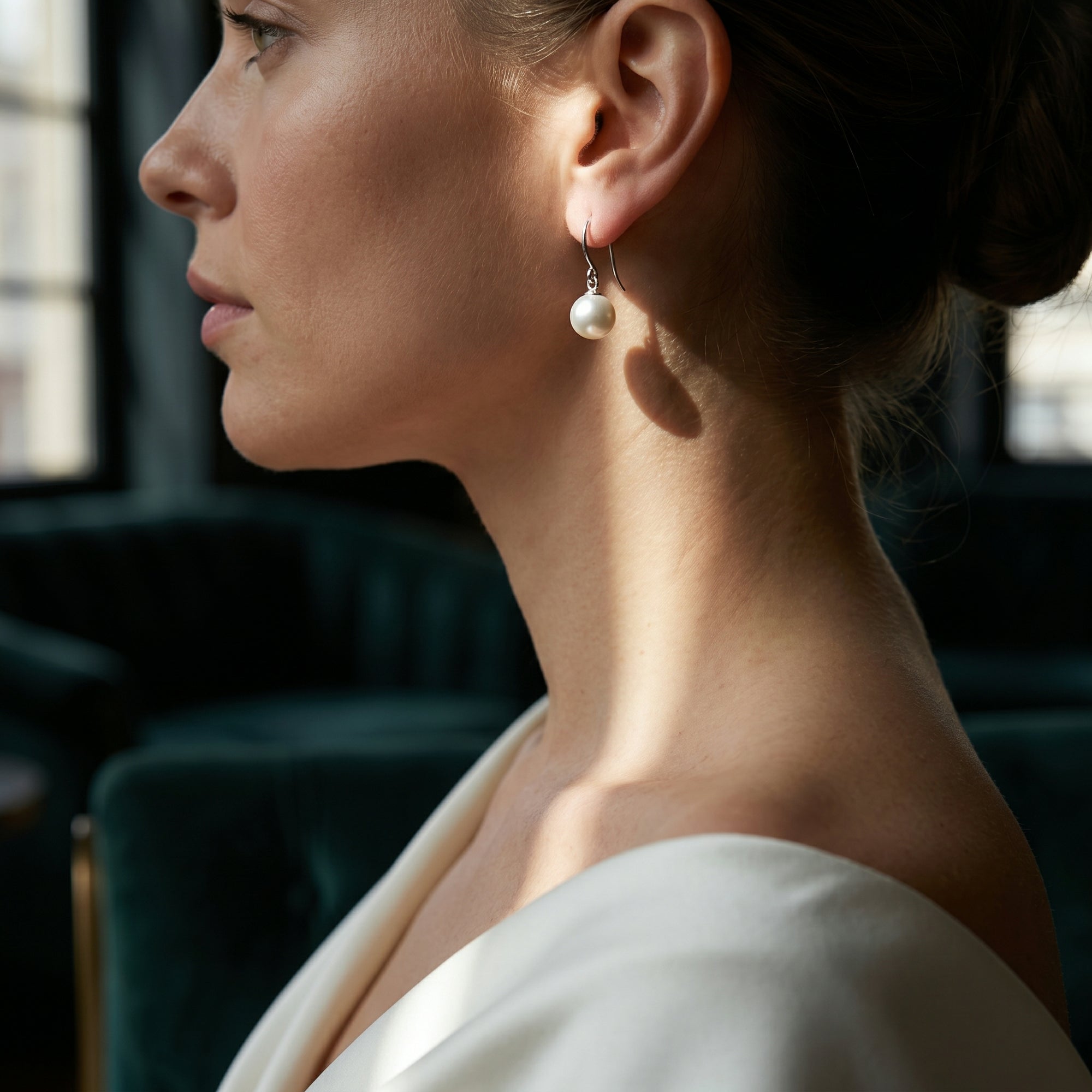 White South Sea Pearl Shepherd Hook Dangle Earrings