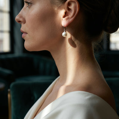 White South Sea Pearl Shepherd Hook Dangle Earrings