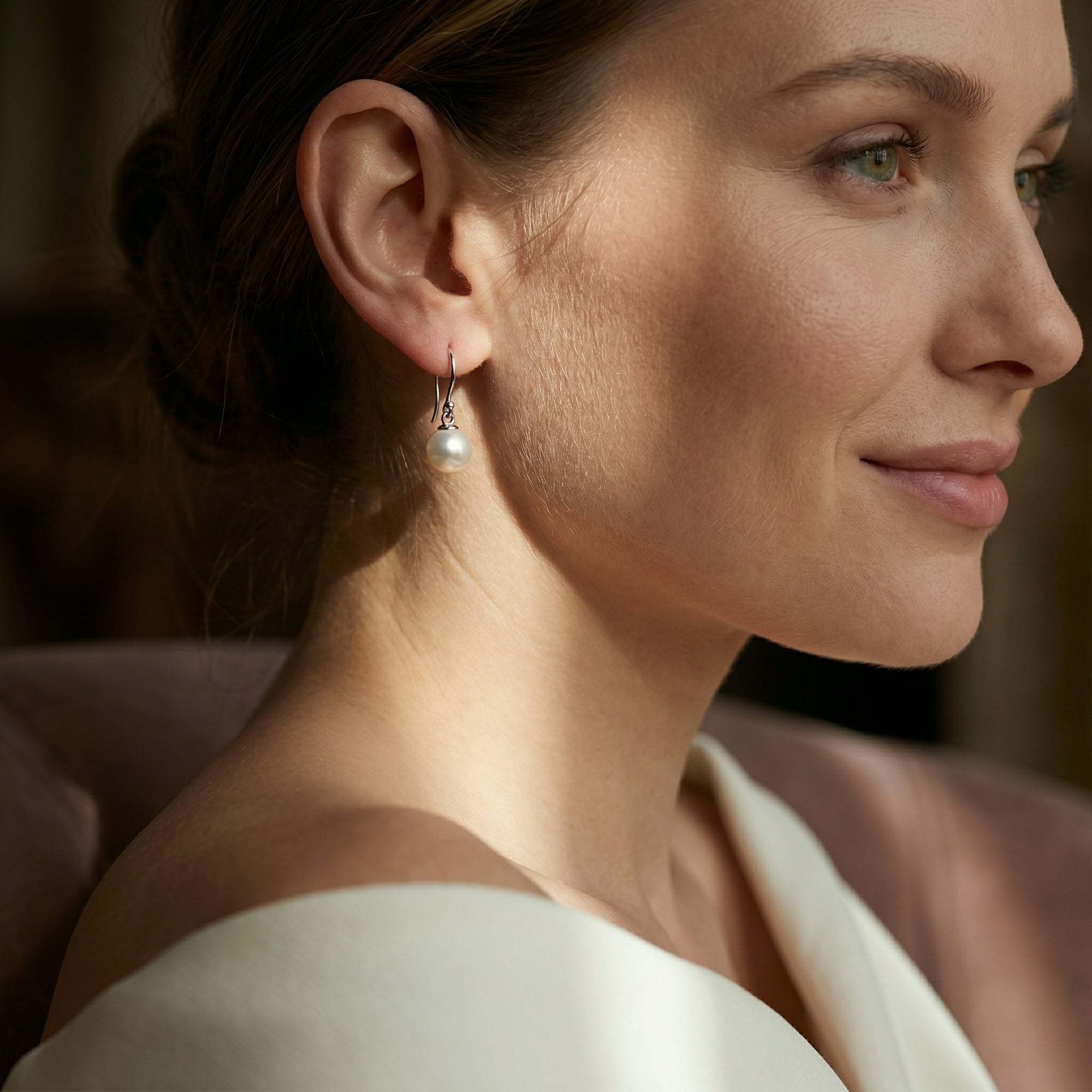 White South Sea Pearl Shepherd Hook Dangle Earrings