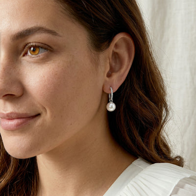 White South Sea Pearl Lyra Hoop Earrings