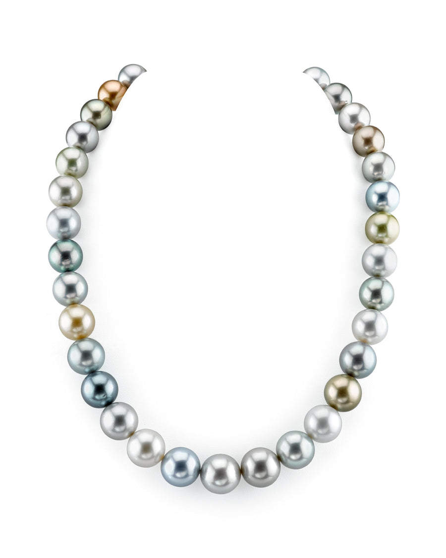 Natural 8-9mm Baroque Tahitian Pearl Necklace – Peacock Blue/Black – 18 Inch – Silver Plated