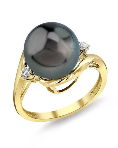 Black Tahitian Pearl Bypass Ring with Gemstones 14K Gold 11.40mm - Once  Upon A Diamond